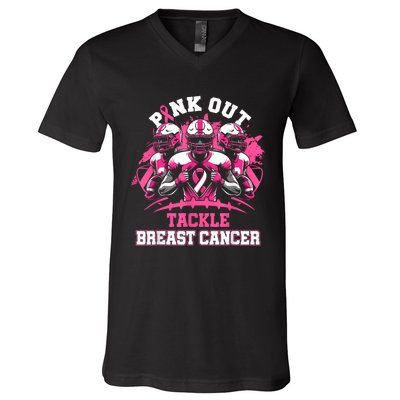 Gift Out Tackle Breast Cancer Awareness American Football V-Neck T-Shirt