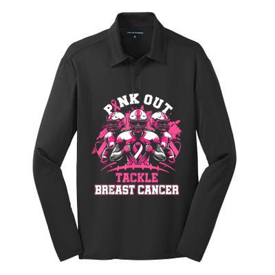 Gift Out Tackle Breast Cancer Awareness American Football Silk Touch Performance Long Sleeve Polo