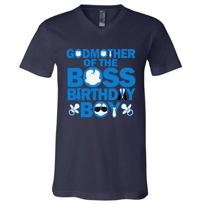 Godmother Of The Boss Birthdaybaby Family Decorations V-Neck T-Shirt