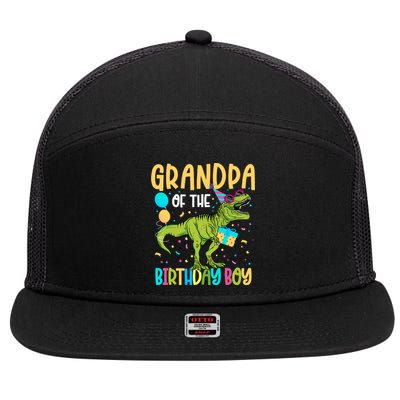 Grandpa Of The Birthday Boy Family Matching Dinosaur Squad 7 Panel Mesh Trucker Snapback Hat