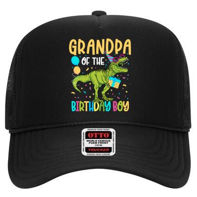 Grandpa Of The Birthday Boy Family Matching Dinosaur Squad High Crown Mesh Back Trucker Hat