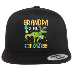 Grandpa Of The Birthday Boy Family Matching Dinosaur Squad Flat Bill Trucker Hat