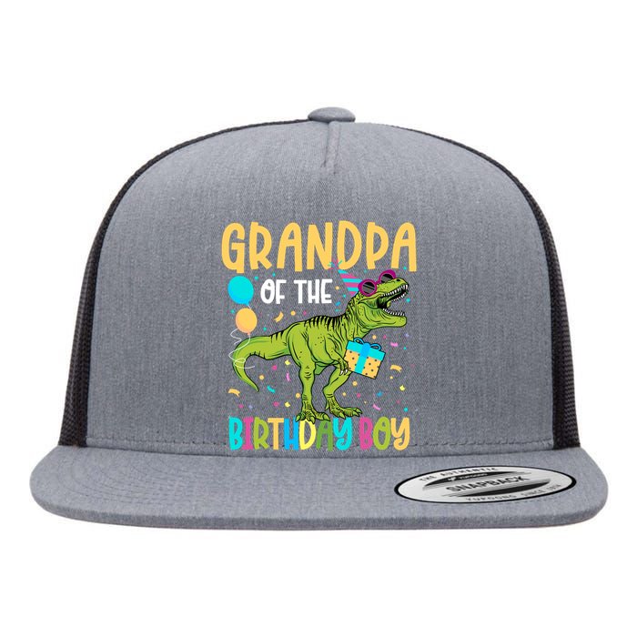 Grandpa Of The Birthday Boy Family Matching Dinosaur Squad Flat Bill Trucker Hat