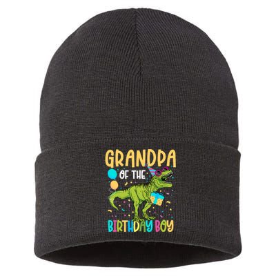 Grandpa Of The Birthday Boy Family Matching Dinosaur Squad Sustainable Knit Beanie