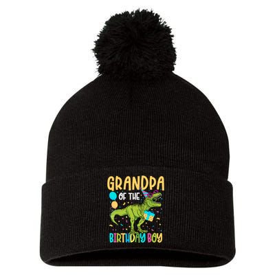 Grandpa Of The Birthday Boy Family Matching Dinosaur Squad Pom Pom 12in Knit Beanie