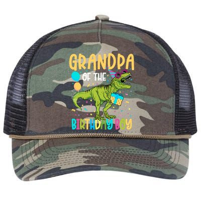 Grandpa Of The Birthday Boy Family Matching Dinosaur Squad Retro Rope Trucker Hat Cap