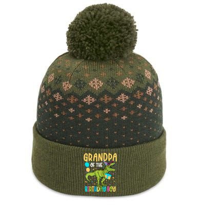 Grandpa Of The Birthday Boy Family Matching Dinosaur Squad The Baniff Cuffed Pom Beanie