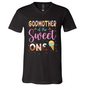 Godmother Of The Sweet One Ice Cream First Birthday Family V-Neck T-Shirt