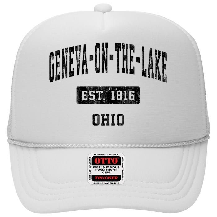 Geneva On The Lake Ohio Oh Vintage Established Sports Established High Crown Mesh Back Trucker Hat