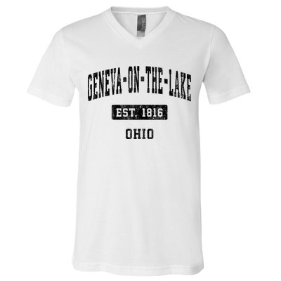 Geneva On The Lake Ohio Oh Vintage Established Sports Established V-Neck T-Shirt