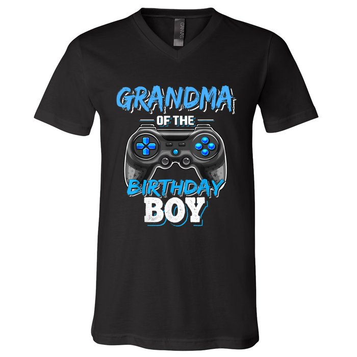 Grandma Of The Birthday Boy Matching Video Game Birthday V-Neck T-Shirt