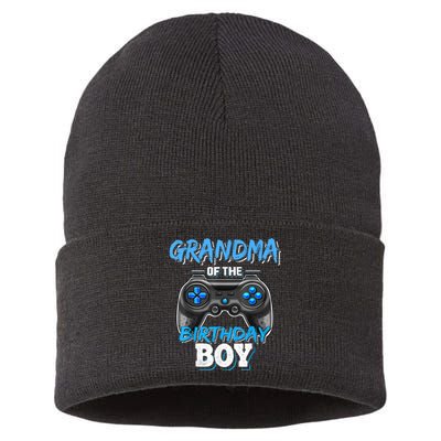 Grandma Of The Birthday Boy Matching Video Game Birthday Sustainable Knit Beanie