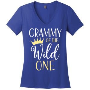 Grammy Of The Wild One First Birthday Matching Family Gift Women's V-Neck T-Shirt