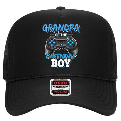 Grandpa Of The Birthday Boy Matching Video Game Birthday High Crown Mesh Back Trucker Hat