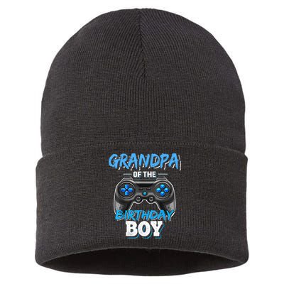 Grandpa Of The Birthday Boy Matching Video Game Birthday Sustainable Knit Beanie