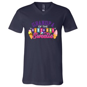 Grandpa Of The Birthday Sweetie Ice Cream Birthday Party V-Neck T-Shirt