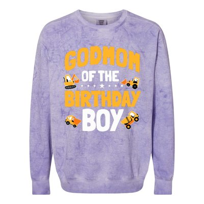 Godmom Of The Birthday Boy Construction Worker Bday Party Colorblast Crewneck Sweatshirt