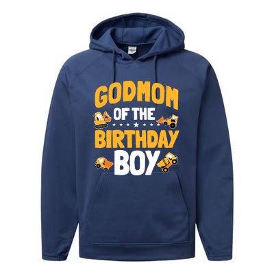 Godmom Of The Birthday Boy Construction Worker Bday Party Performance Fleece Hoodie