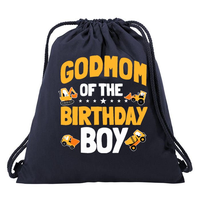 Godmom Of The Birthday Boy Construction Worker Bday Party Drawstring Bag