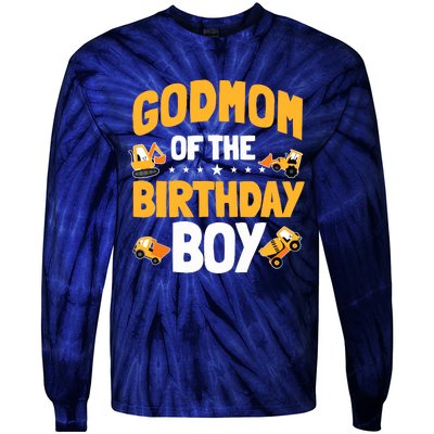 Godmom Of The Birthday Boy Construction Worker Bday Party Tie-Dye Long Sleeve Shirt