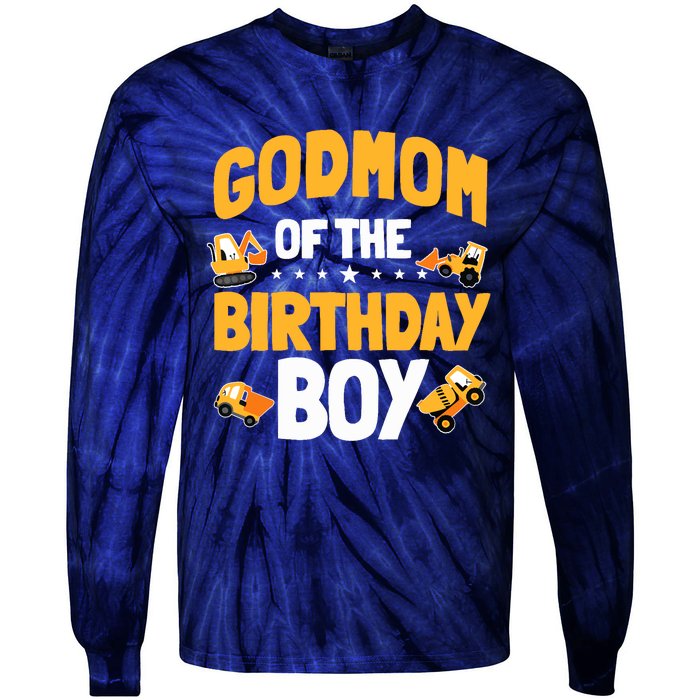 Godmom Of The Birthday Boy Construction Worker Bday Party Tie-Dye Long Sleeve Shirt