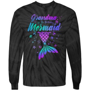 Grandma Of The Birthday Mermaid Family Matching Birthday Tie-Dye Long Sleeve Shirt