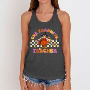 Groovy One Thankful Teacher Thanksgiving Turkey Women's Knotted Racerback Tank