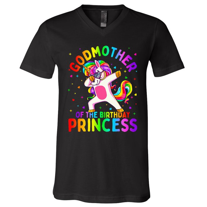 Godmother of the Birthday Princess Dabbing Unicorn V-Neck T-Shirt