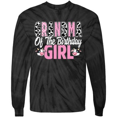 Grandma Of The Birthday Cow Family gift for Farmer Tie-Dye Long Sleeve Shirt