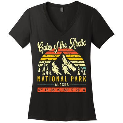 Gates Of The Arctic Vintage Retro Alaska National Park Women's V-Neck T-Shirt