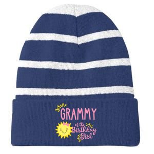 Grammy Of The Birthday Girl 1st Birthday Sunshine Girl Striped Beanie with Solid Band