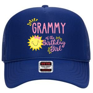 Grammy Of The Birthday Girl 1st Birthday Sunshine Girl High Crown Mesh Back Trucker Hat