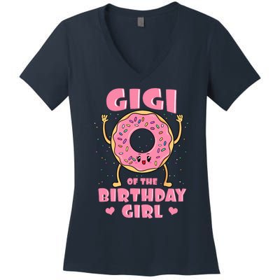 Gigi Of The Birthday Girl Donut Bday Party Grandmother Nana Women's V-Neck T-Shirt