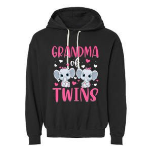 Grandma Of Twins Gender Reveal Elephant Baby Girls Shower Garment-Dyed Fleece Hoodie