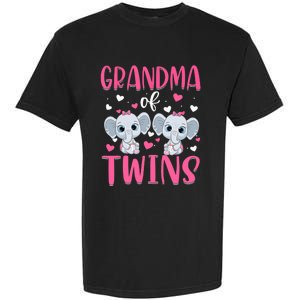 Grandma Of Twins Gender Reveal Elephant Baby Girls Shower Garment-Dyed Heavyweight T-Shirt