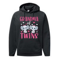 Grandma Of Twins Gender Reveal Elephant Baby Girls Shower Performance Fleece Hoodie