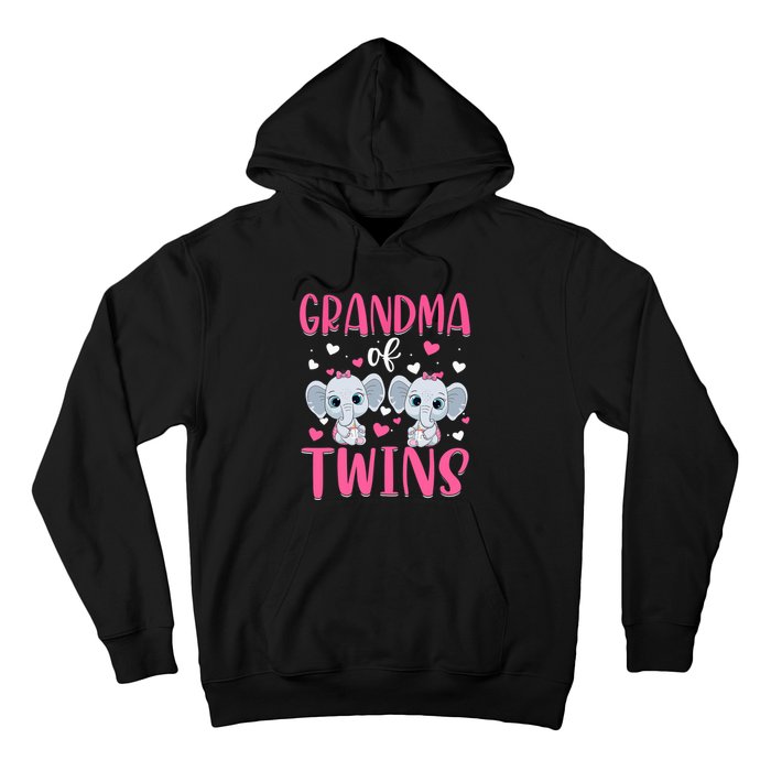 Grandma Of Twins Gender Reveal Elephant Baby Girls Shower Hoodie