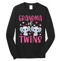 Grandma Of Twins Gender Reveal Elephant Baby Girls Shower Long Sleeve Shirt