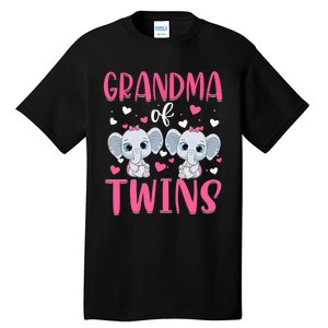 Grandma Of Twins Gender Reveal Elephant Baby Girls Shower Tall T-Shirt