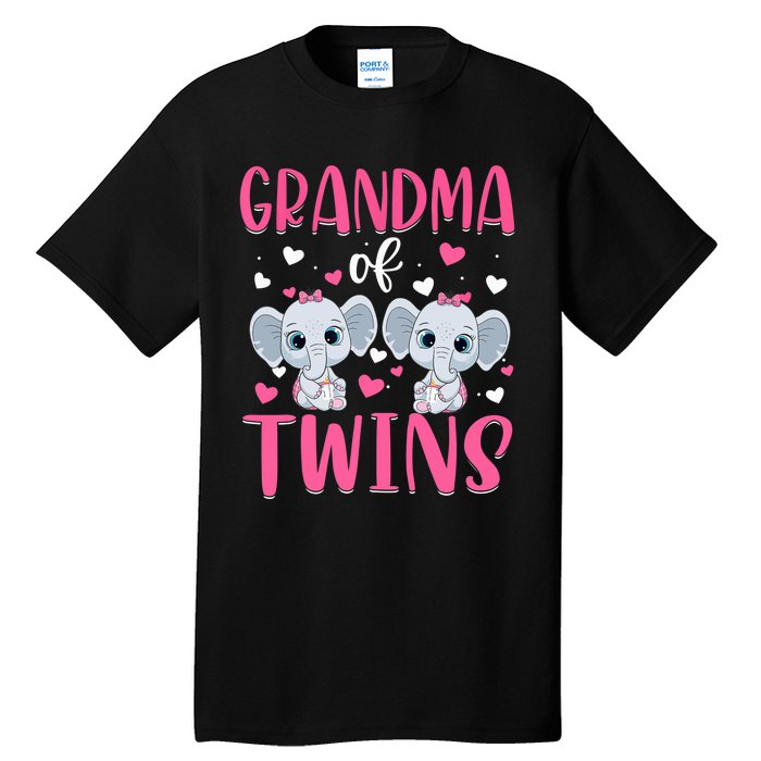 Grandma Of Twins Gender Reveal Elephant Baby Girls Shower Tall T-Shirt