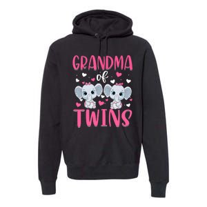 Grandma Of Twins Gender Reveal Elephant Baby Girls Shower Premium Hoodie