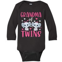 Grandma Of Twins Gender Reveal Elephant Baby Girls Shower Baby Long Sleeve Bodysuit