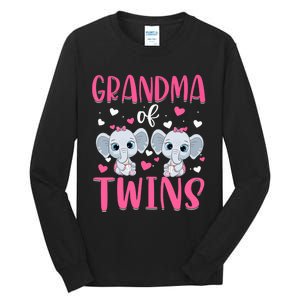 Grandma Of Twins Gender Reveal Elephant Baby Girls Shower Tall Long Sleeve T-Shirt