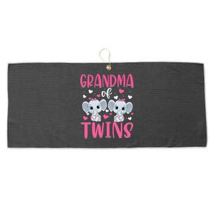 Grandma Of Twins Gender Reveal Elephant Baby Girls Shower Large Microfiber Waffle Golf Towel