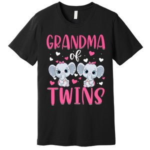 Grandma Of Twins Gender Reveal Elephant Baby Girls Shower Premium T-Shirt