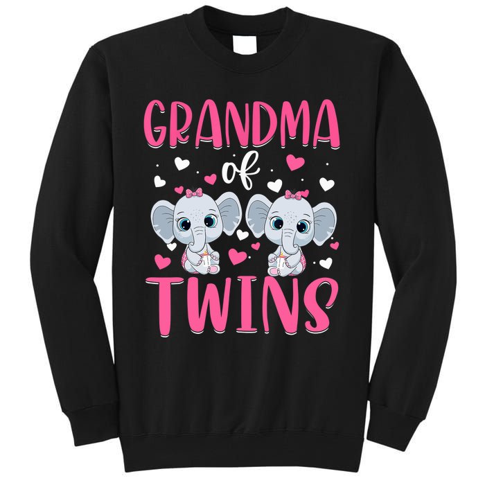 Grandma Of Twins Gender Reveal Elephant Baby Girls Shower Tall Sweatshirt