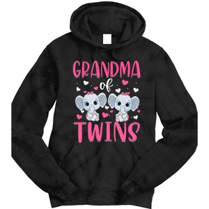 Grandma Of Twins Gender Reveal Elephant Baby Girls Shower Tie Dye Hoodie