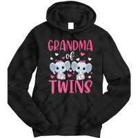 Grandma Of Twins Gender Reveal Elephant Baby Girls Shower Tie Dye Hoodie