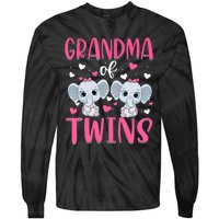 Grandma Of Twins Gender Reveal Elephant Baby Girls Shower Tie-Dye Long Sleeve Shirt