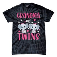 Grandma Of Twins Gender Reveal Elephant Baby Girls Shower Tie-Dye T-Shirt